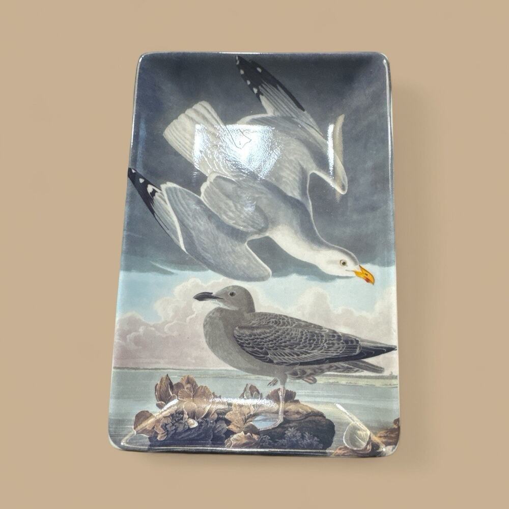 Seagull Pattern Trinket Tray Dish by Magpie Bird Ceramic Rectangular 6" X 4"